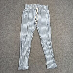 Enza Costa Blue White Engineer Stripe Linen Easy Cropped Ankle Pants Women's XS